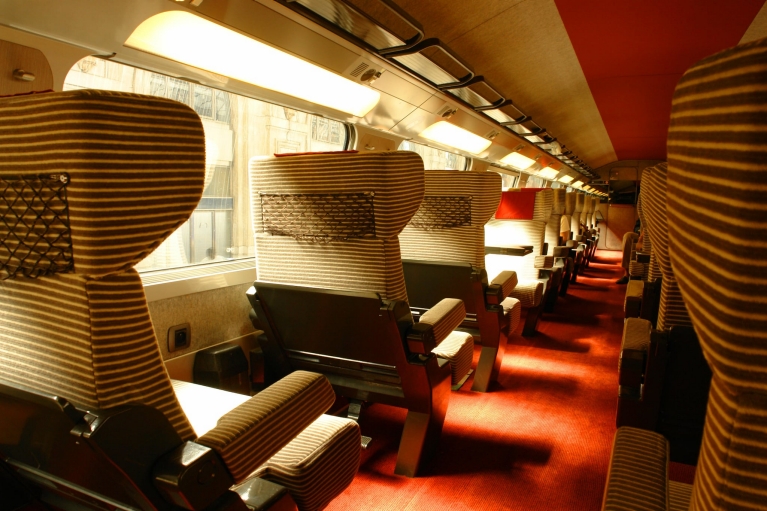 
    Interior TGV high-speed train 1st class, France  