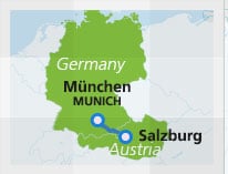 Map with train route Munich to Salzburg