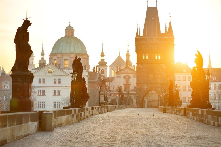 Charles Bridge in Prague at sunset