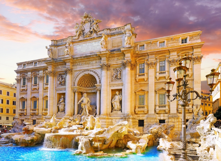 Trevi fountain at dusk