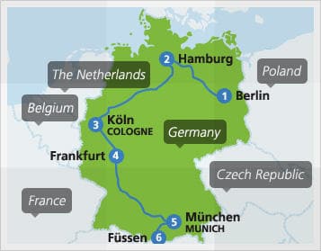 Map with example route in Germany