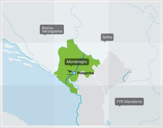 Map with main train connections in Montenegro
