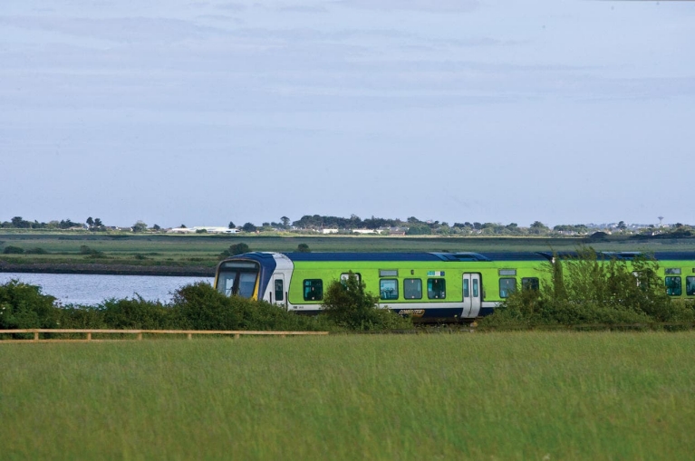 Train passing the Irish coast line