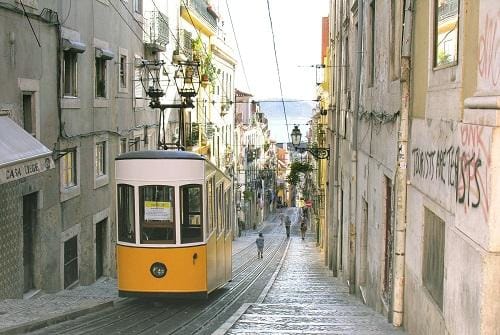 Tram in Old Town of Lisbon